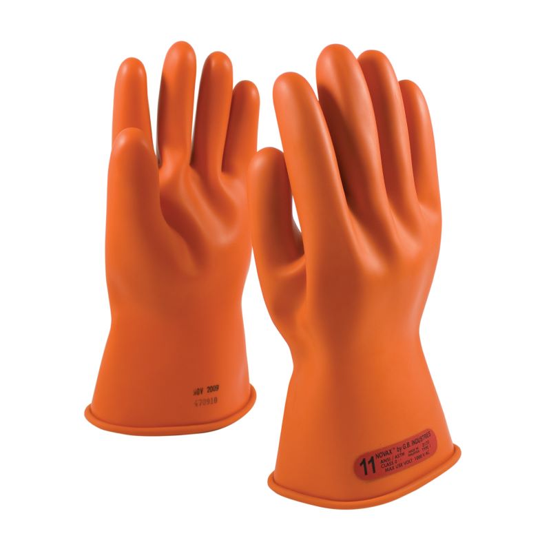PIP NOVAX 147-0-11 Class 0 Rubber Insulating Glove with Straight Cuff - 11", Orange, 1 Pair