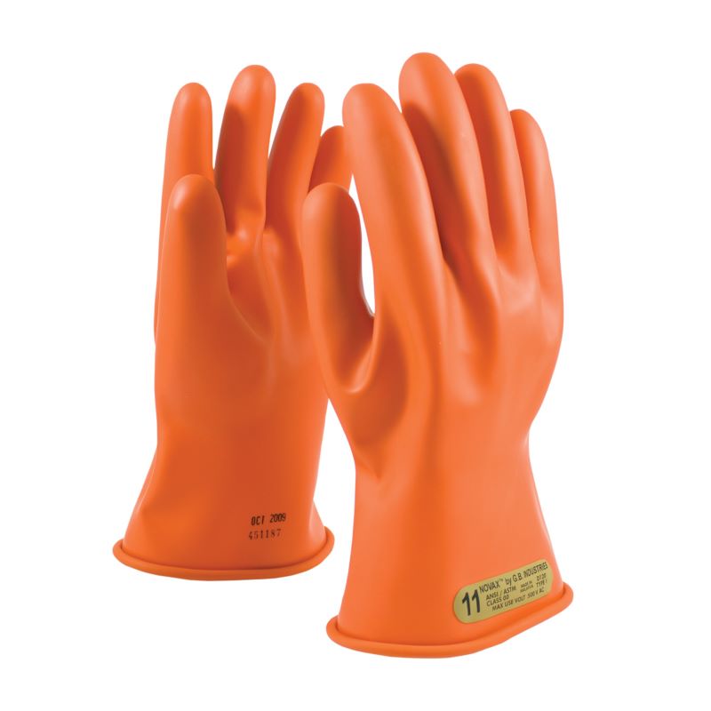 PIP NOVAX 147-00-11 Class 00 Rubber Insulating Glove with Straight Cuff - 11", Orange, 1 Pair