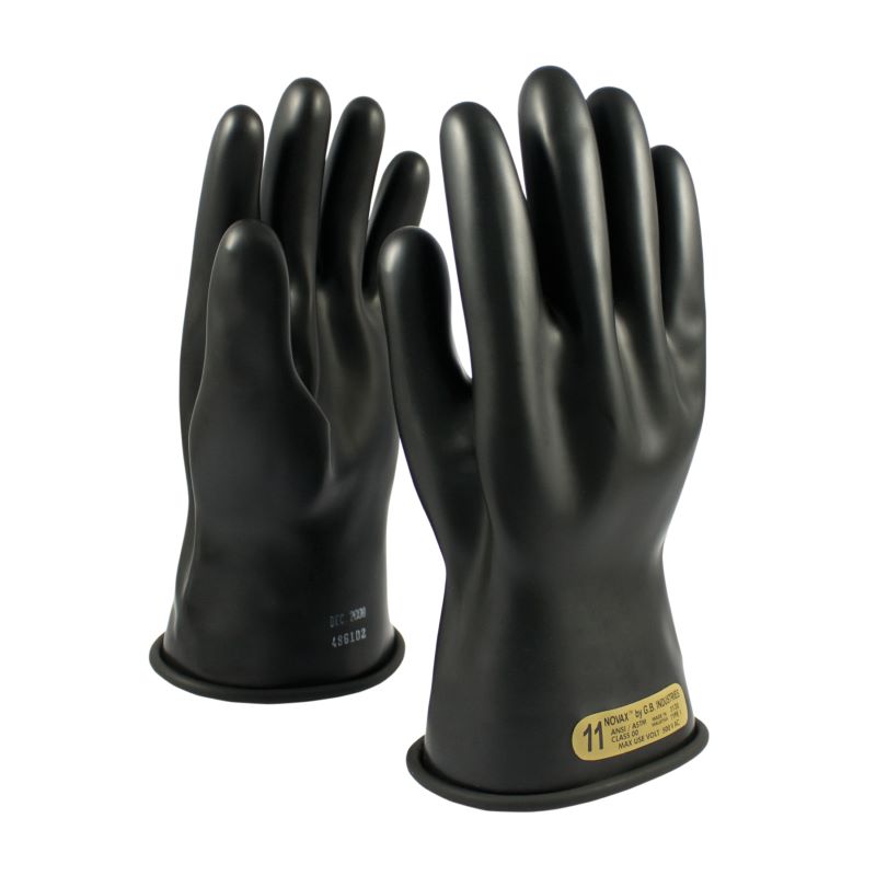 PIP NOVAX 150-00-11 Class 00 Rubber Insulating Glove with Straight Cuff - 11", Black, 1 Pair