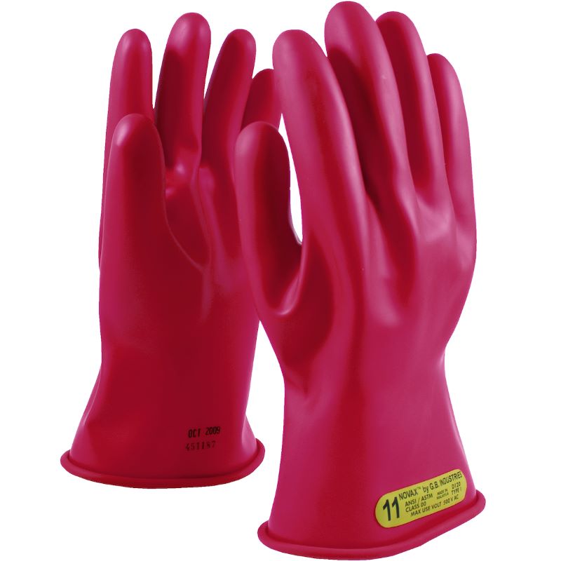 PIP NOVAX 153-00-11 Class 00 Rubber Insulating Glove with Straight Cuff - 11", Red, 1 Pair