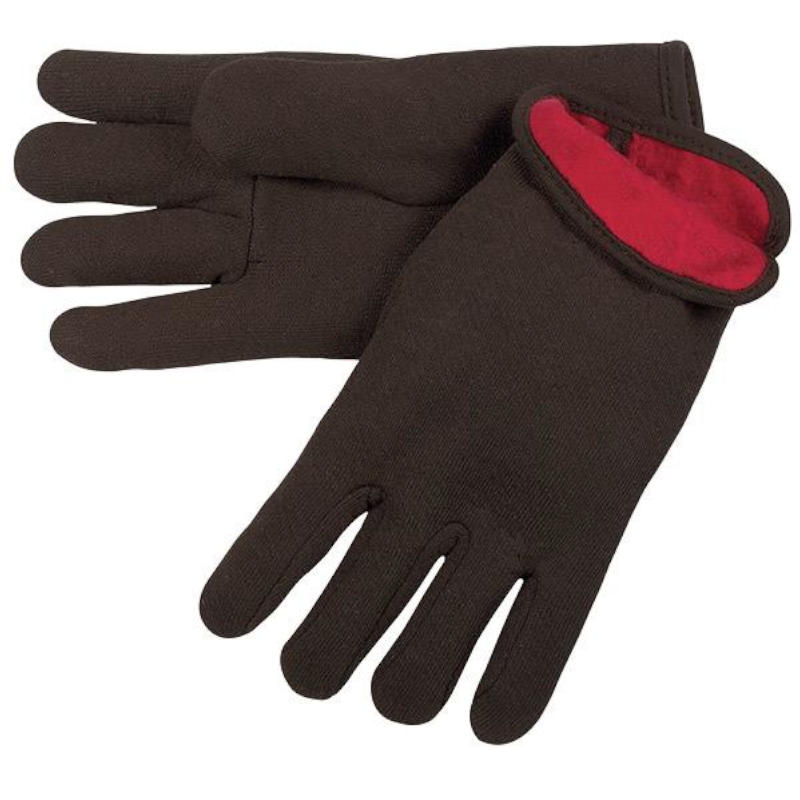 MCR 7900 Brown Jersey Work Glove Red Fleece Lined, Slip on Cuff, Cotton Poly Blend, Large Size - Case of 300