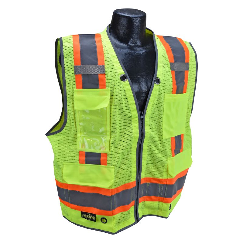 Radians SV6H Type R Class 2 Heavy Duty Two Tone Mesh Surveyor Vest with Solid Pockets - Green