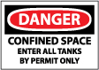 Danger - Confined Space Enter All Tanks By Permit Only Sign