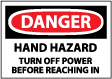 Danger - Hand Hazard Turn Off Power Before Reaching In Sign