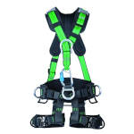 MSA Gravity Suspension Harness, Aluminum BACK, FRONT, VENTRAL & HIP D-rings, Lumbar, Shoulder & Leg Padding, Green Web