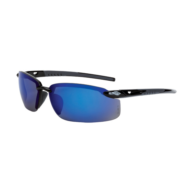 S50-Radians 2968 Crossfire ES5 Premium Safety Glasses - Blue Mirror Lens, Shiny Black Frame, 1 Dozen